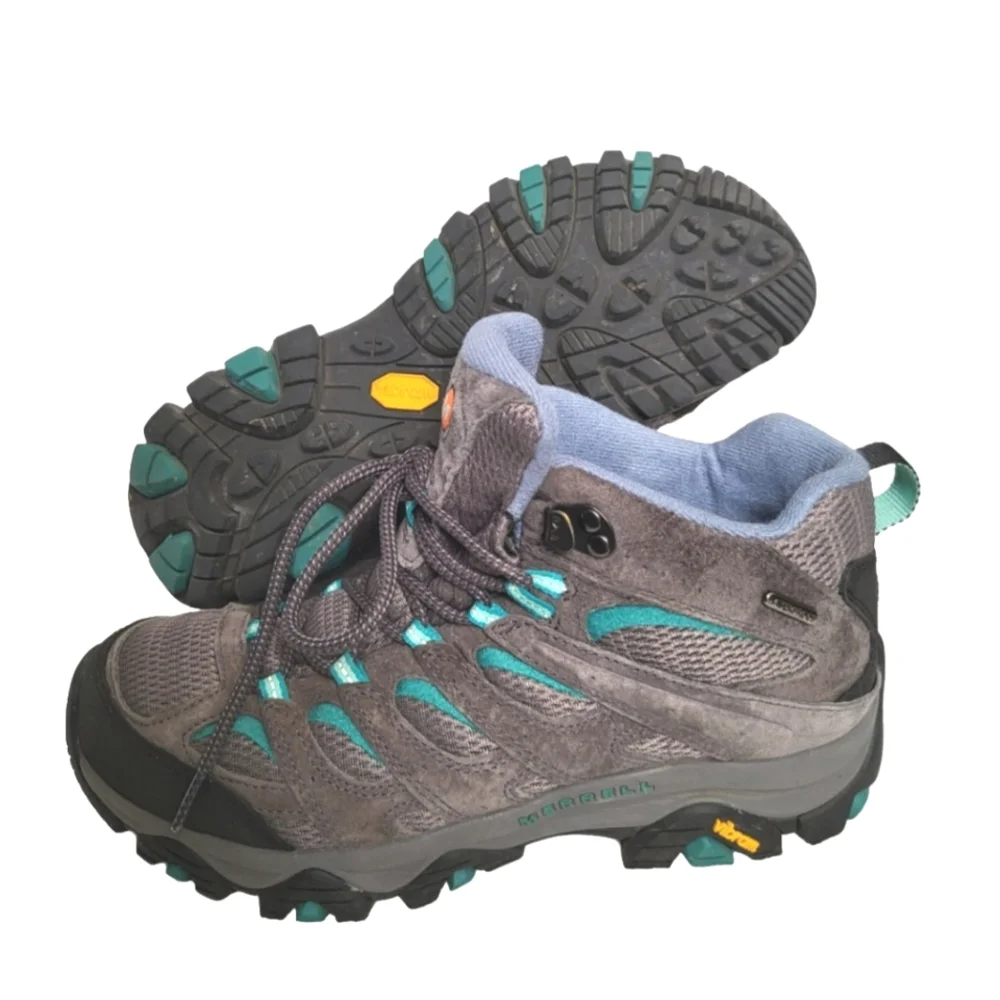 Merrell Moab Waterproof Hike Walk Climb Mid Top Ankle Boot Gray Blue Women 10